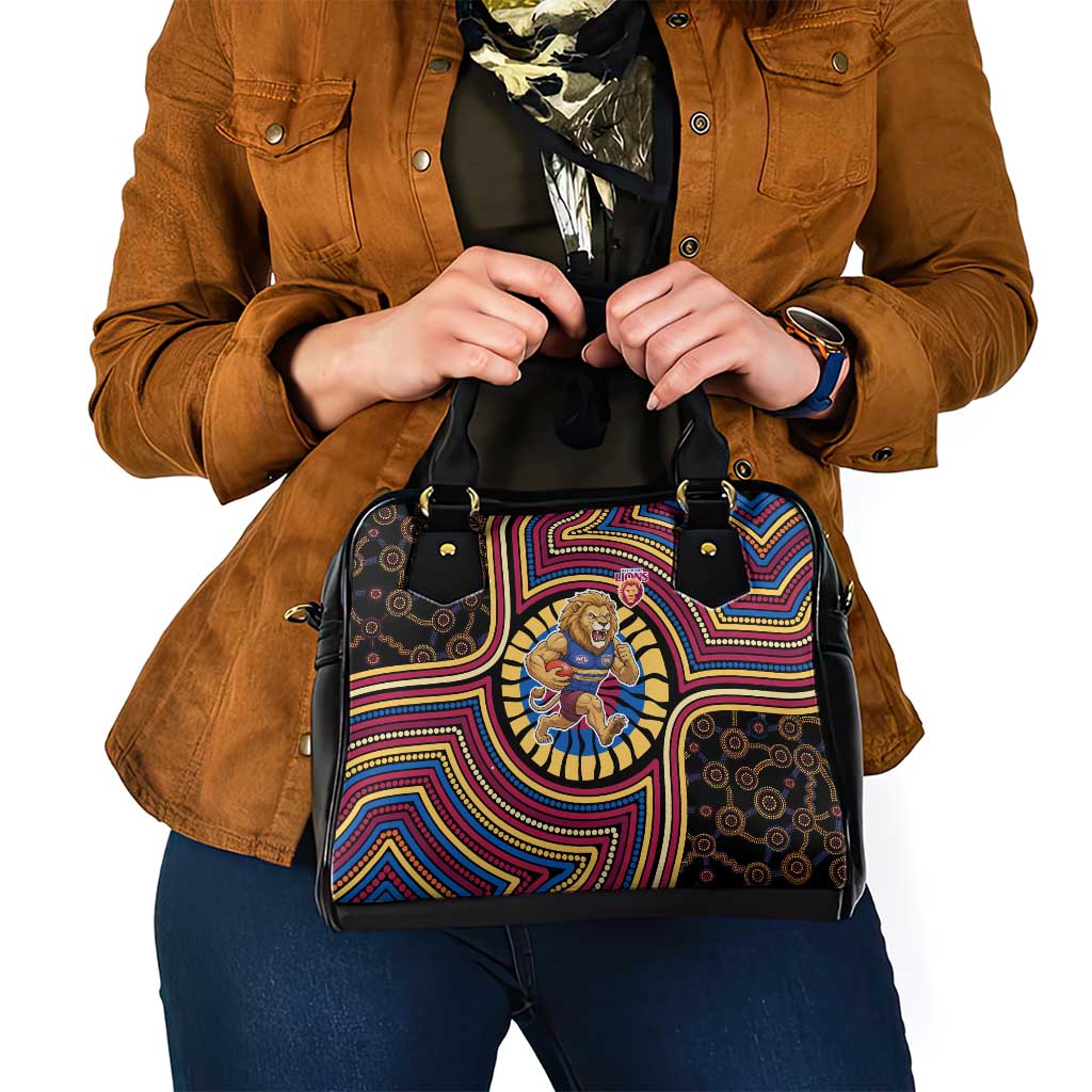 Brisbane Lions Shoulder Handbag Indigenous Monochrome Dot Art Mascot Style