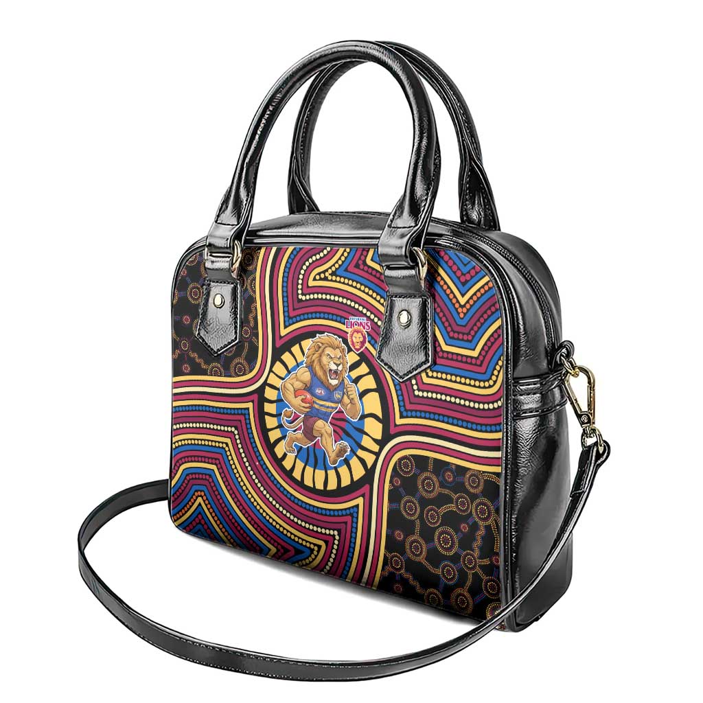 Brisbane Lions Shoulder Handbag Indigenous Monochrome Dot Art Mascot Style