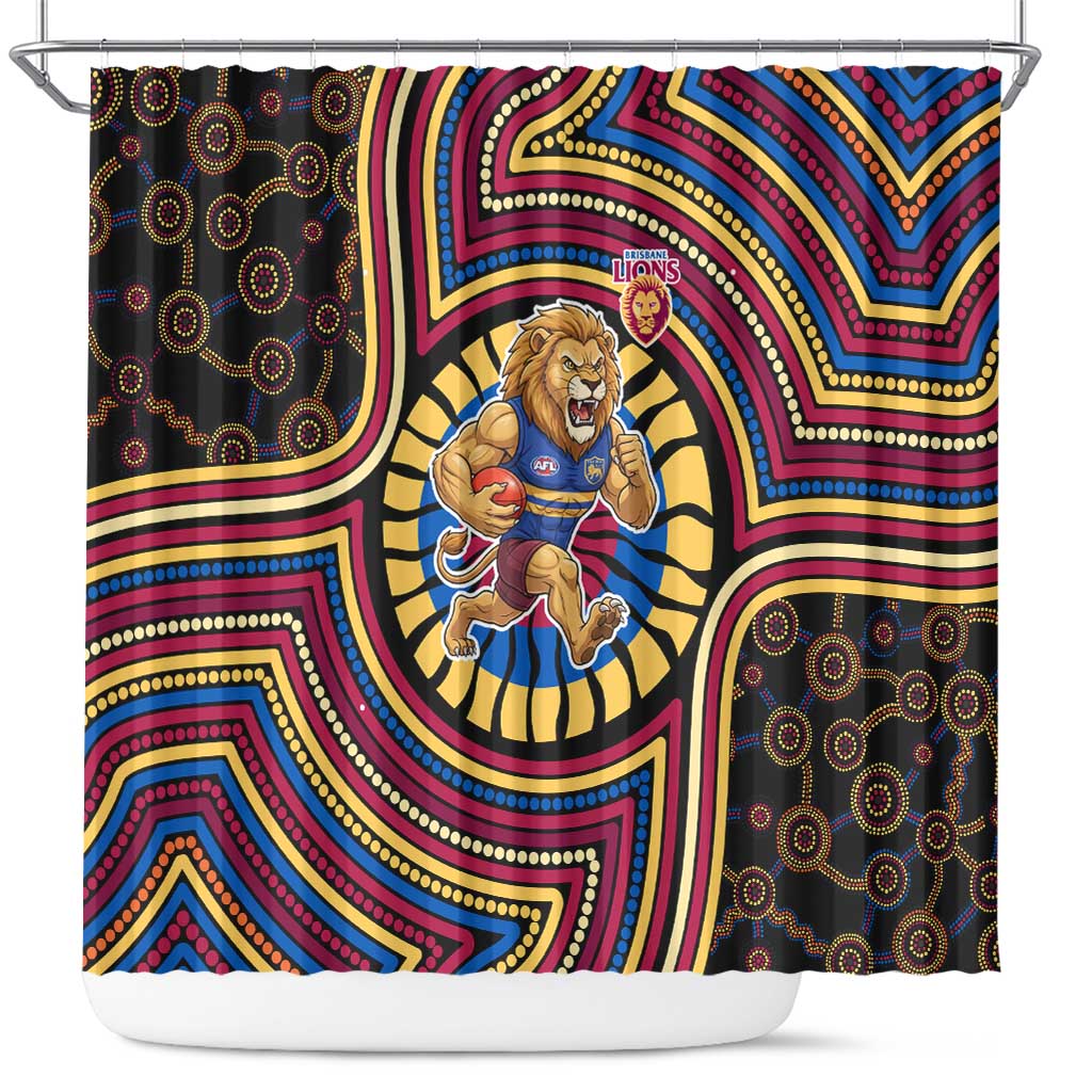 Brisbane Lions Shower Curtain Indigenous Monochrome Dot Art Mascot Style
