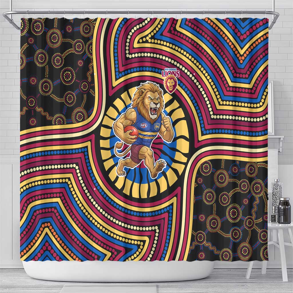 Brisbane Lions Shower Curtain Indigenous Monochrome Dot Art Mascot Style