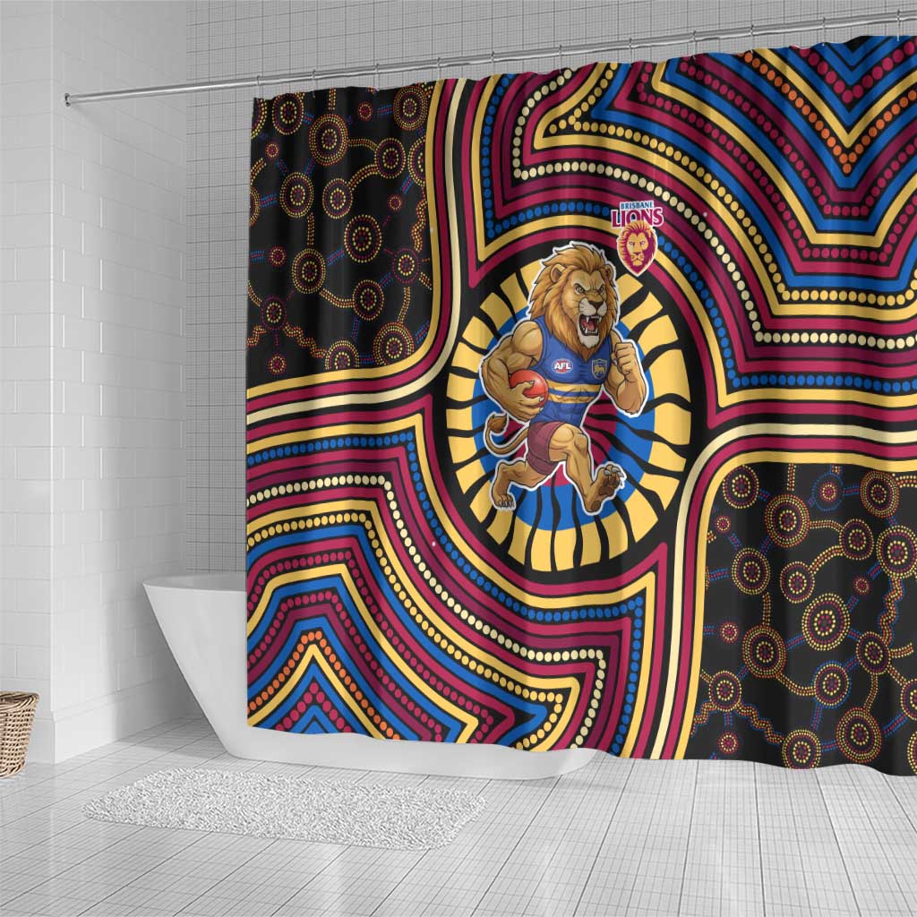 Brisbane Lions Shower Curtain Indigenous Monochrome Dot Art Mascot Style