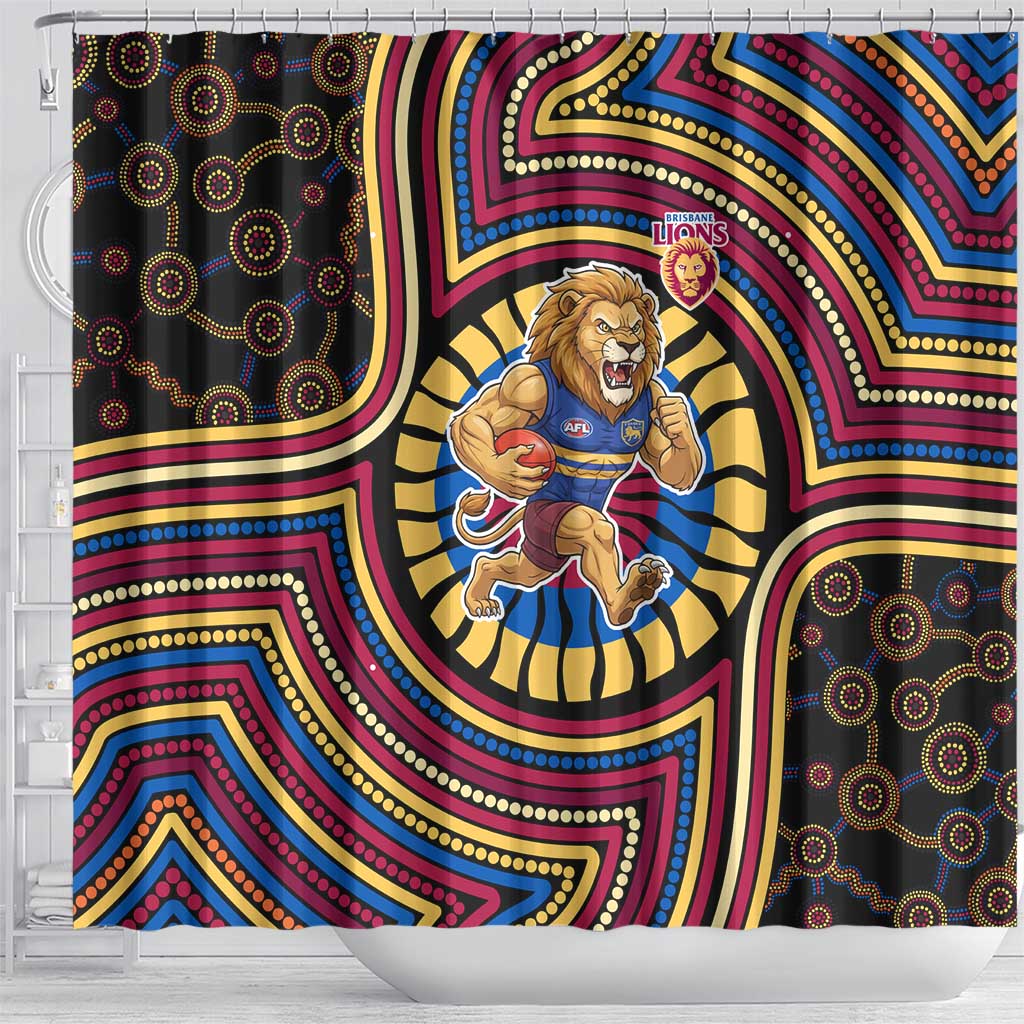 Brisbane Lions Shower Curtain Indigenous Monochrome Dot Art Mascot Style
