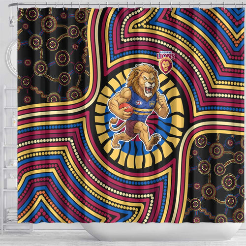 Brisbane Lions Shower Curtain Indigenous Monochrome Dot Art Mascot Style