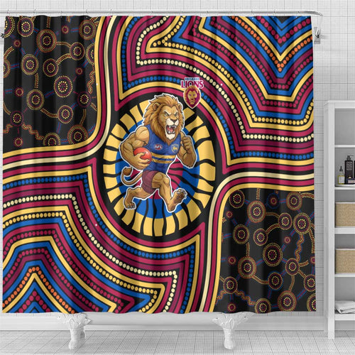 Brisbane Lions Shower Curtain Indigenous Monochrome Dot Art Mascot Style
