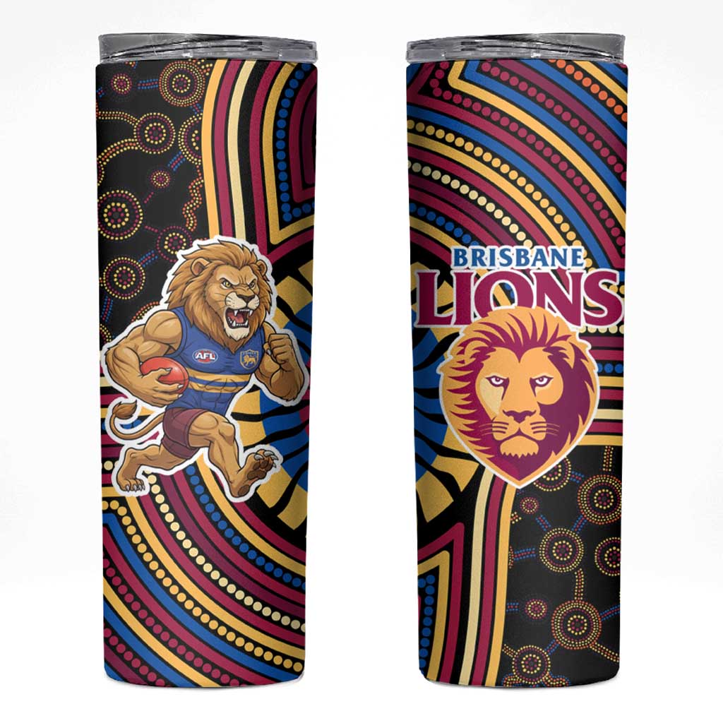 Brisbane Lions Skinny Tumbler Indigenous Monochrome Dot Art Mascot Style