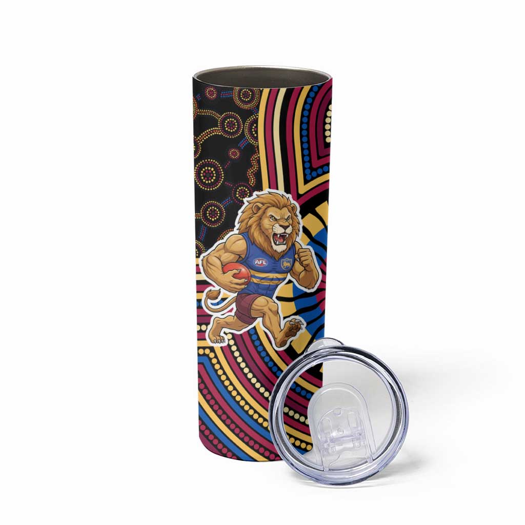 Brisbane Lions Skinny Tumbler Indigenous Monochrome Dot Art Mascot Style
