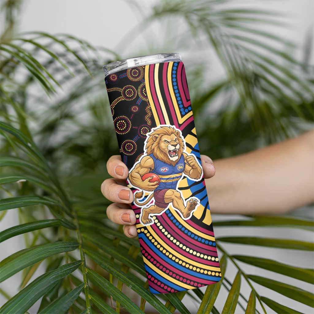 Brisbane Lions Skinny Tumbler Indigenous Monochrome Dot Art Mascot Style