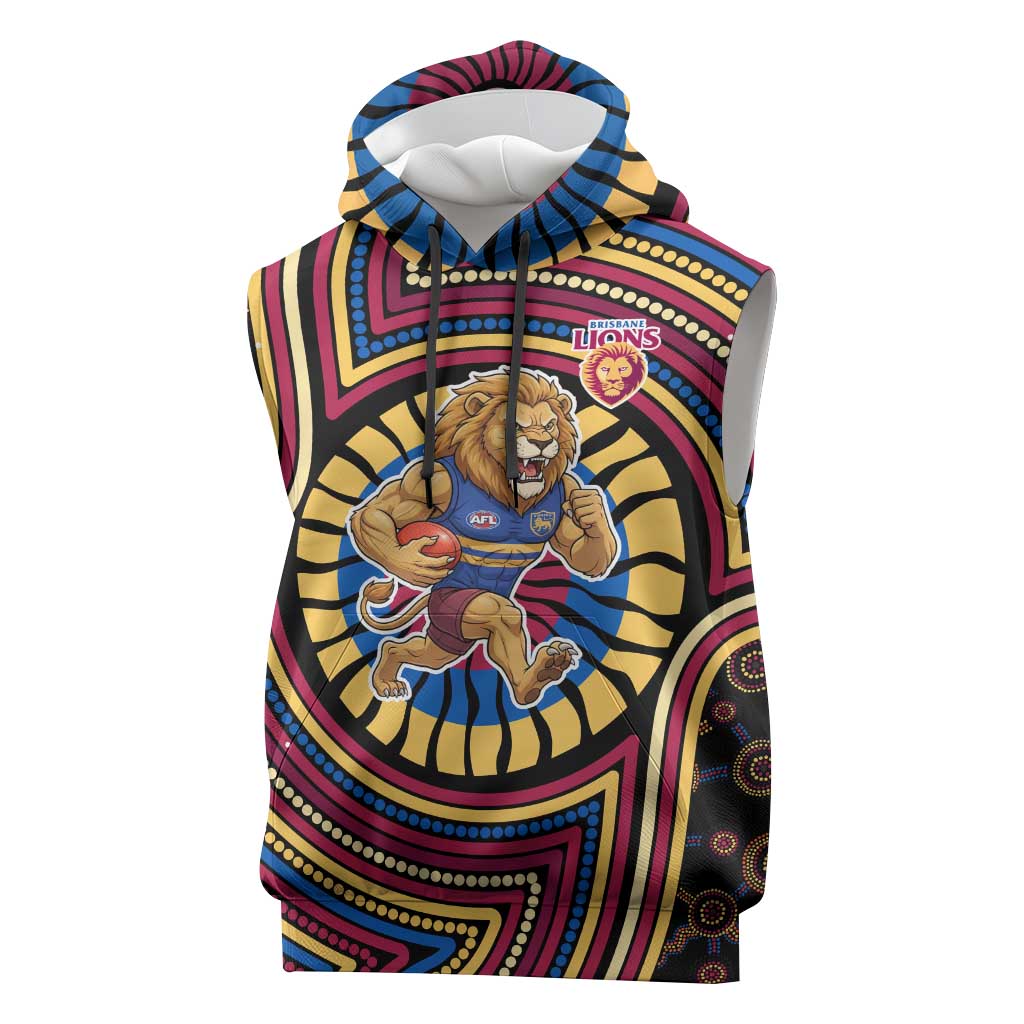 Brisbane Lions Sleeveless Hoodie Indigenous Monochrome Dot Art Mascot Style