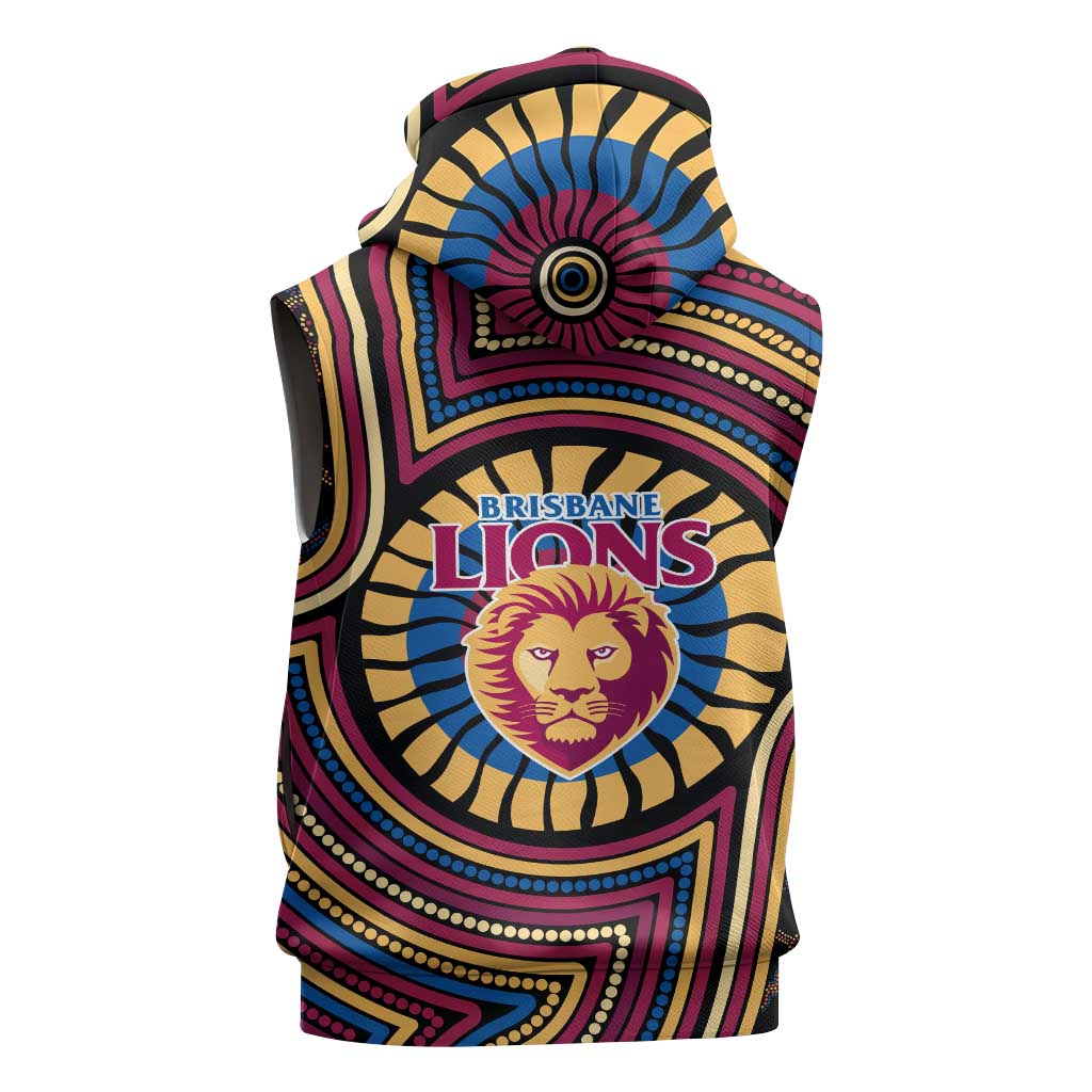 Brisbane Lions Sleeveless Hoodie Indigenous Monochrome Dot Art Mascot Style
