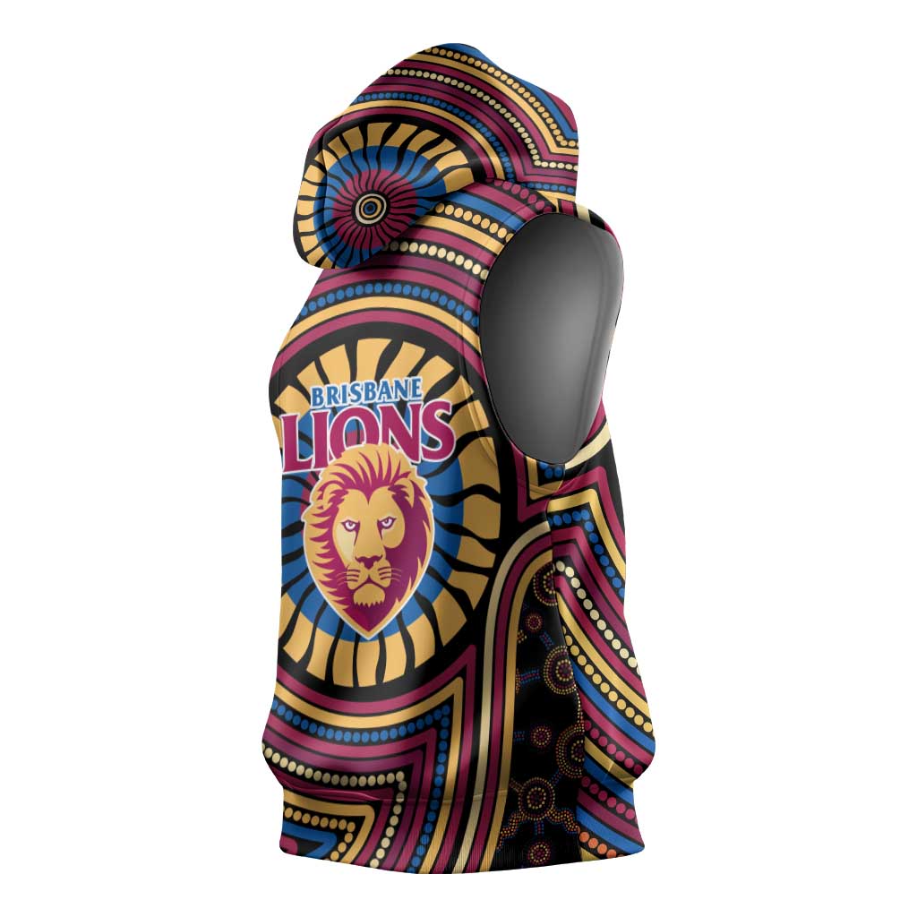 Brisbane Lions Sleeveless Hoodie Indigenous Monochrome Dot Art Mascot Style