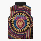 Brisbane Lions Sleeveless Puffer Jacket Indigenous Monochrome Dot Art Mascot Style