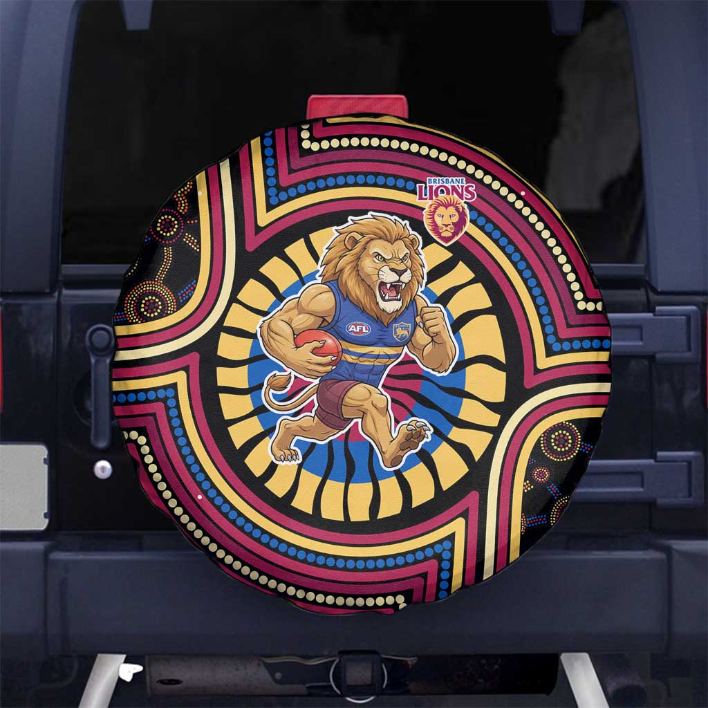 Brisbane Lions Spare Tire Cover Indigenous Monochrome Dot Art Mascot Style