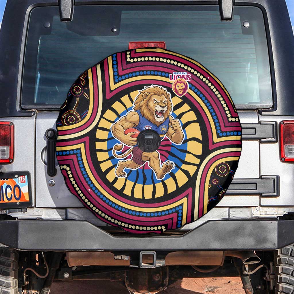 Brisbane Lions Spare Tire Cover Indigenous Monochrome Dot Art Mascot Style