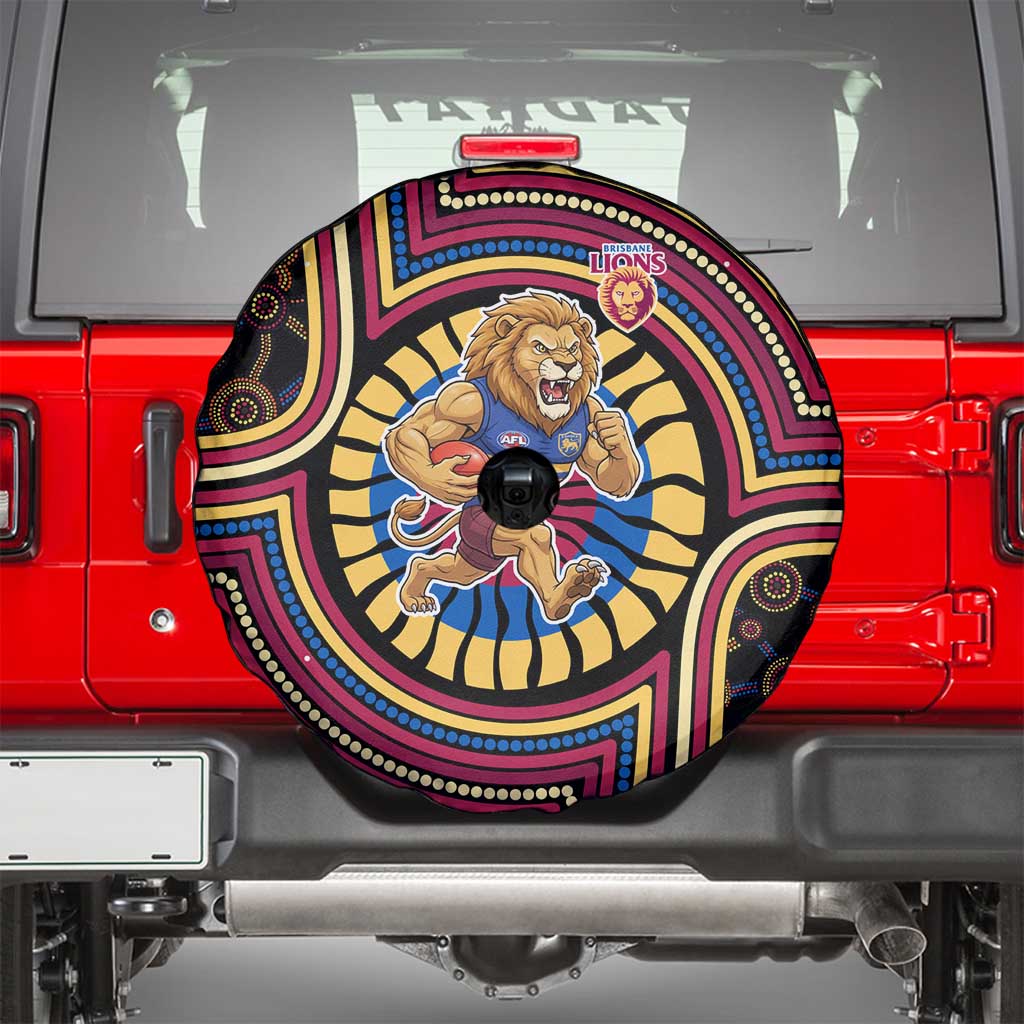 Brisbane Lions Spare Tire Cover Indigenous Monochrome Dot Art Mascot Style