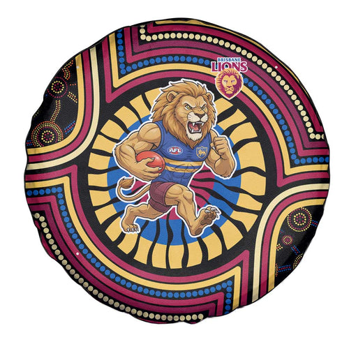 Brisbane Lions Spare Tire Cover Indigenous Monochrome Dot Art Mascot Style