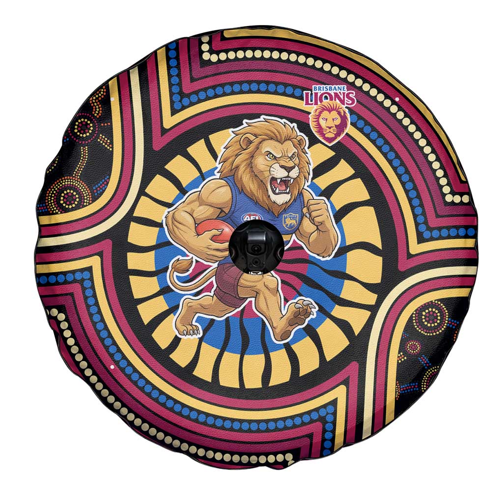 Brisbane Lions Spare Tire Cover Indigenous Monochrome Dot Art Mascot Style