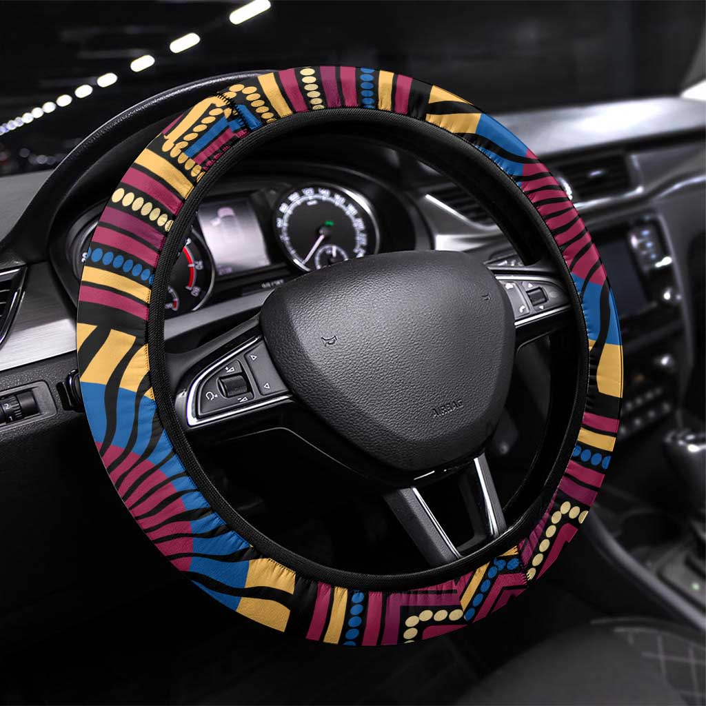Brisbane Lions Steering Wheel Cover Indigenous Monochrome Dot Art Mascot Style