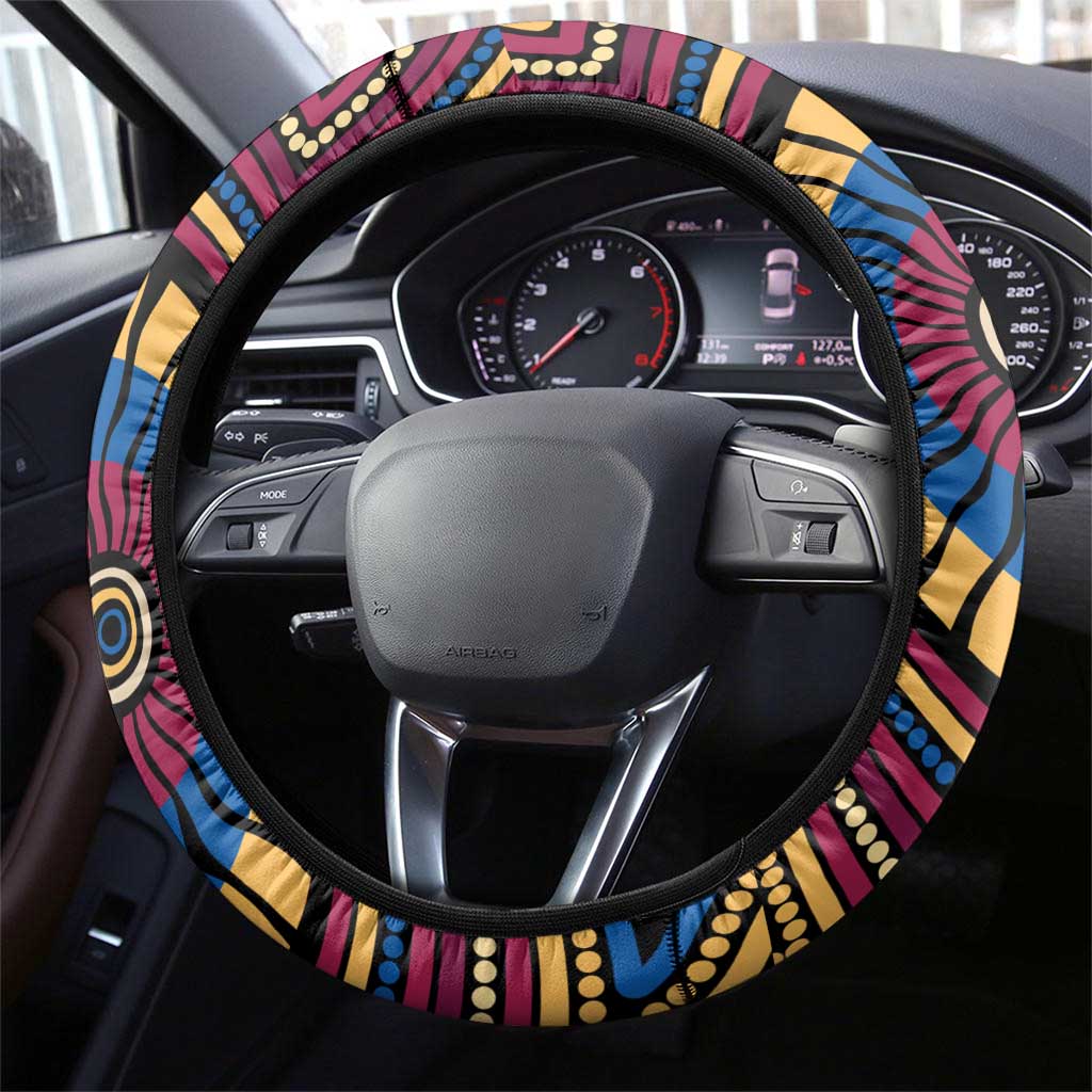 Brisbane Lions Steering Wheel Cover Indigenous Monochrome Dot Art Mascot Style