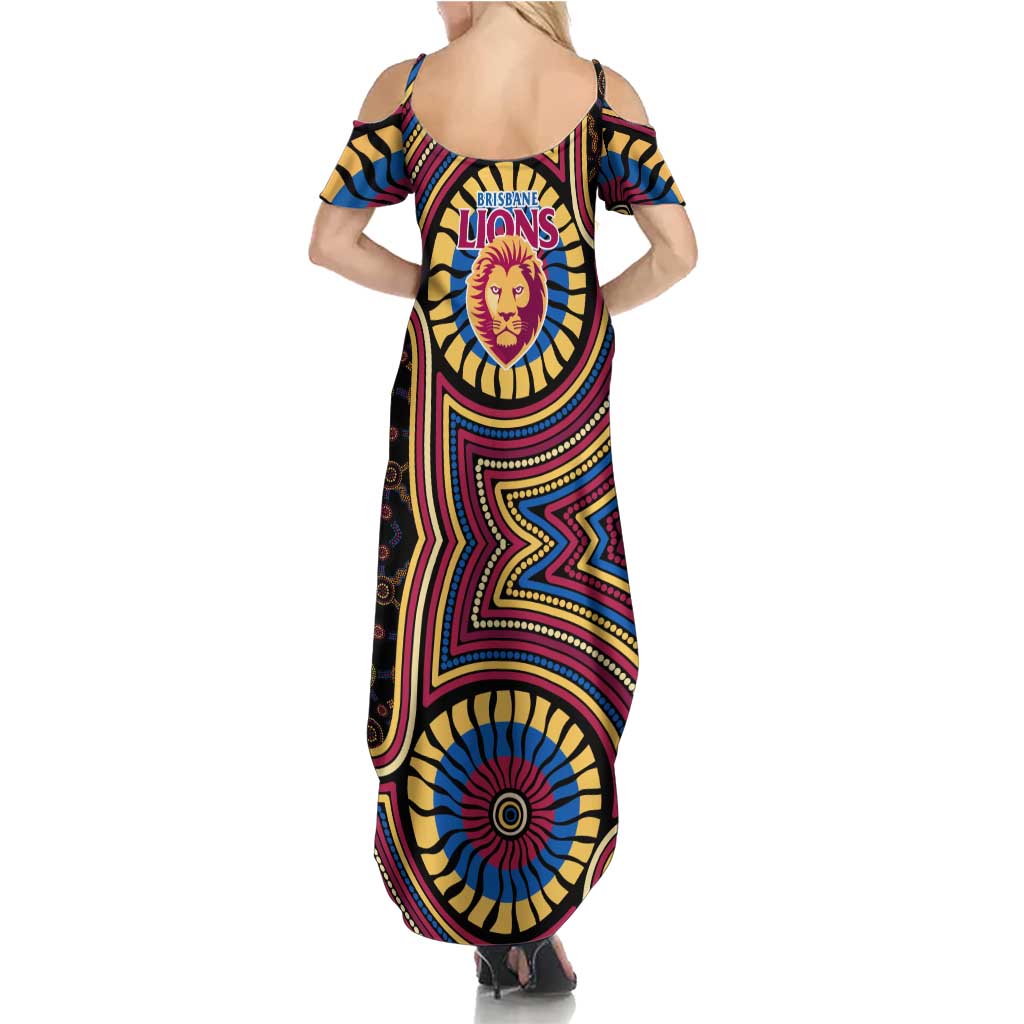 Brisbane Lions Summer Maxi Dress Indigenous Monochrome Dot Art Mascot Style