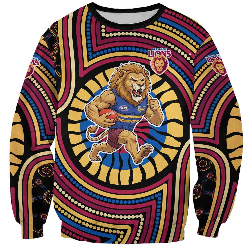 Brisbane Lions Sweatshirt Indigenous Monochrome Dot Art Mascot Style