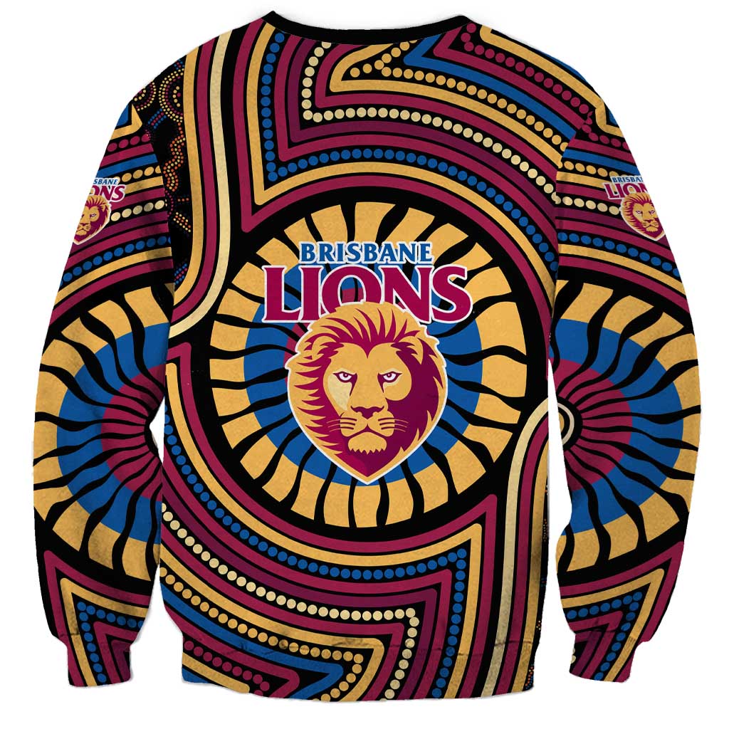 Brisbane Lions Sweatshirt Indigenous Monochrome Dot Art Mascot Style