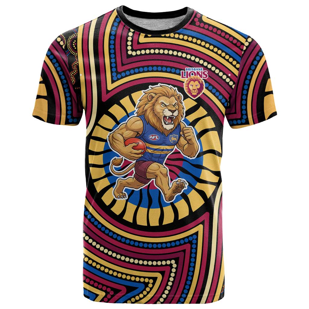 Brisbane Lions T Shirt Indigenous Monochrome Dot Art Mascot Style