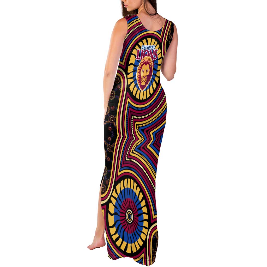 Brisbane Lions Tank Maxi Dress Indigenous Monochrome Dot Art Mascot Style