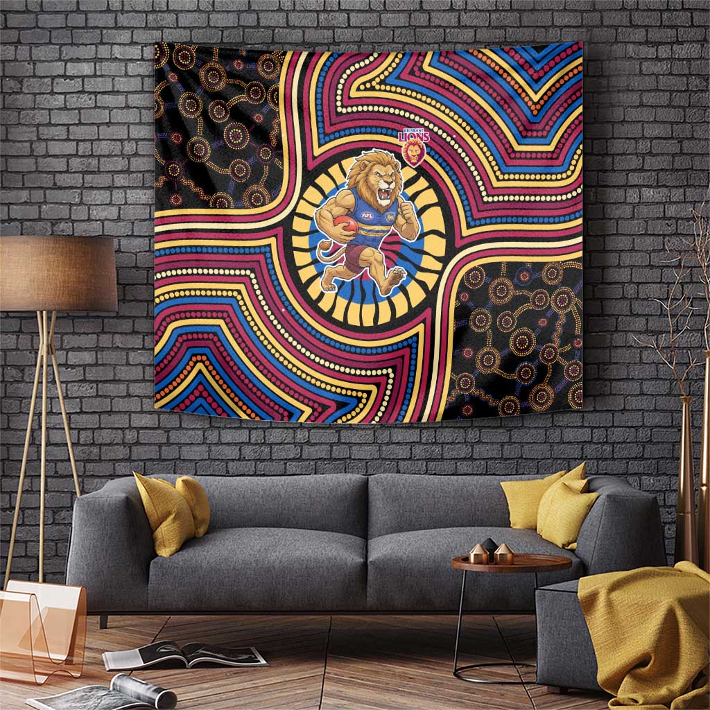 Brisbane Lions Tapestry Indigenous Monochrome Dot Art Mascot Style