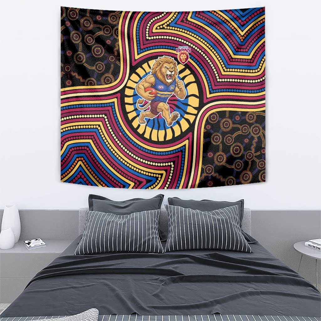 Brisbane Lions Tapestry Indigenous Monochrome Dot Art Mascot Style