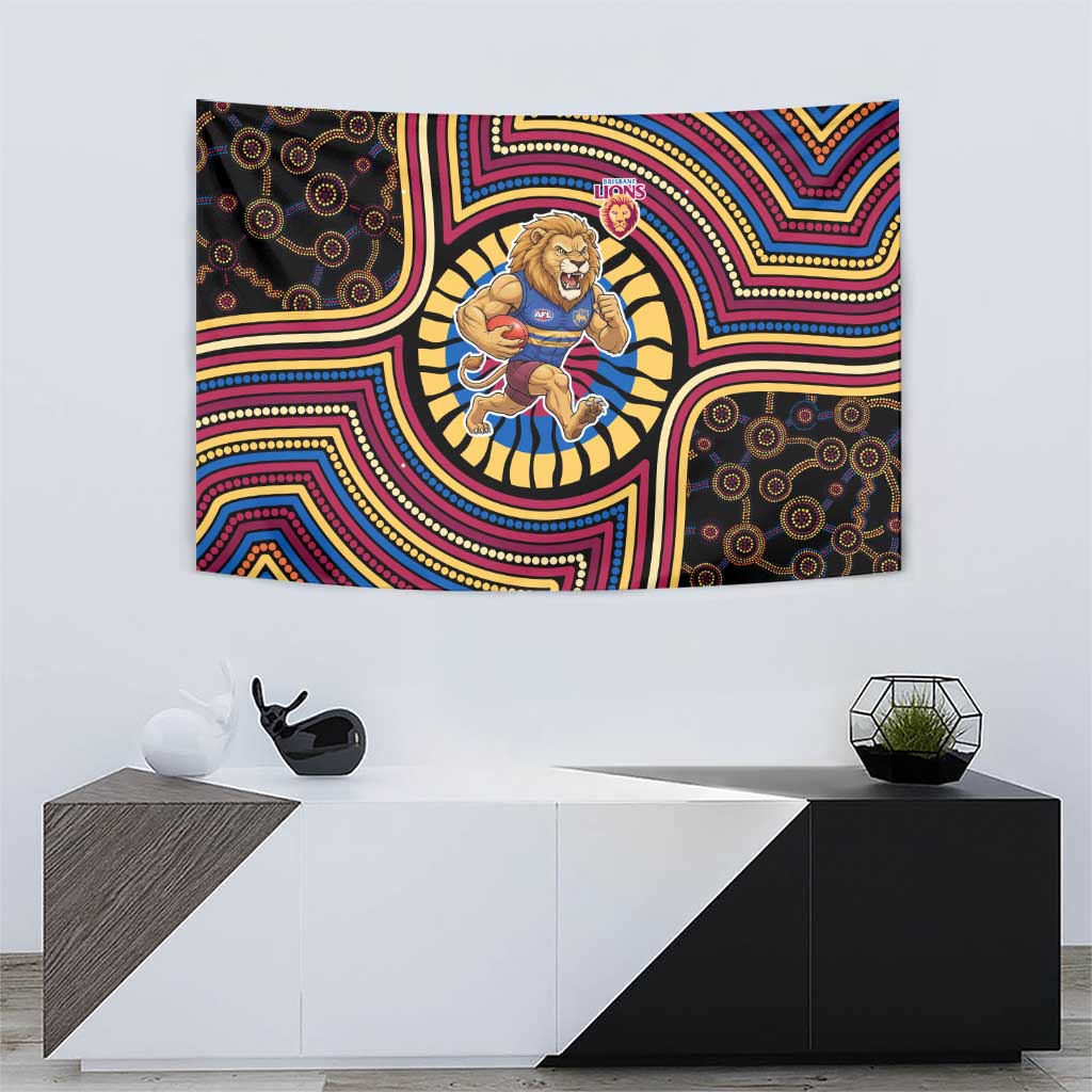 Brisbane Lions Tapestry Indigenous Monochrome Dot Art Mascot Style