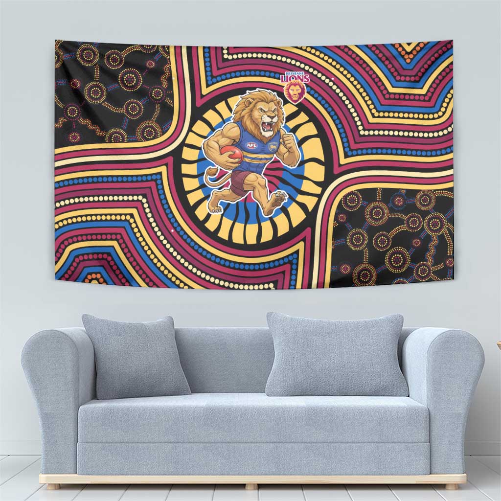 Brisbane Lions Tapestry Indigenous Monochrome Dot Art Mascot Style