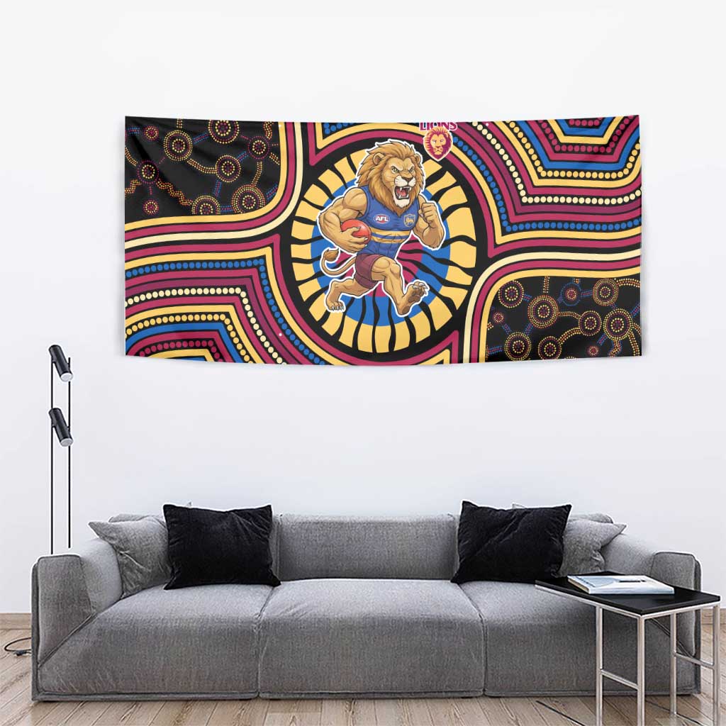 Brisbane Lions Tapestry Indigenous Monochrome Dot Art Mascot Style