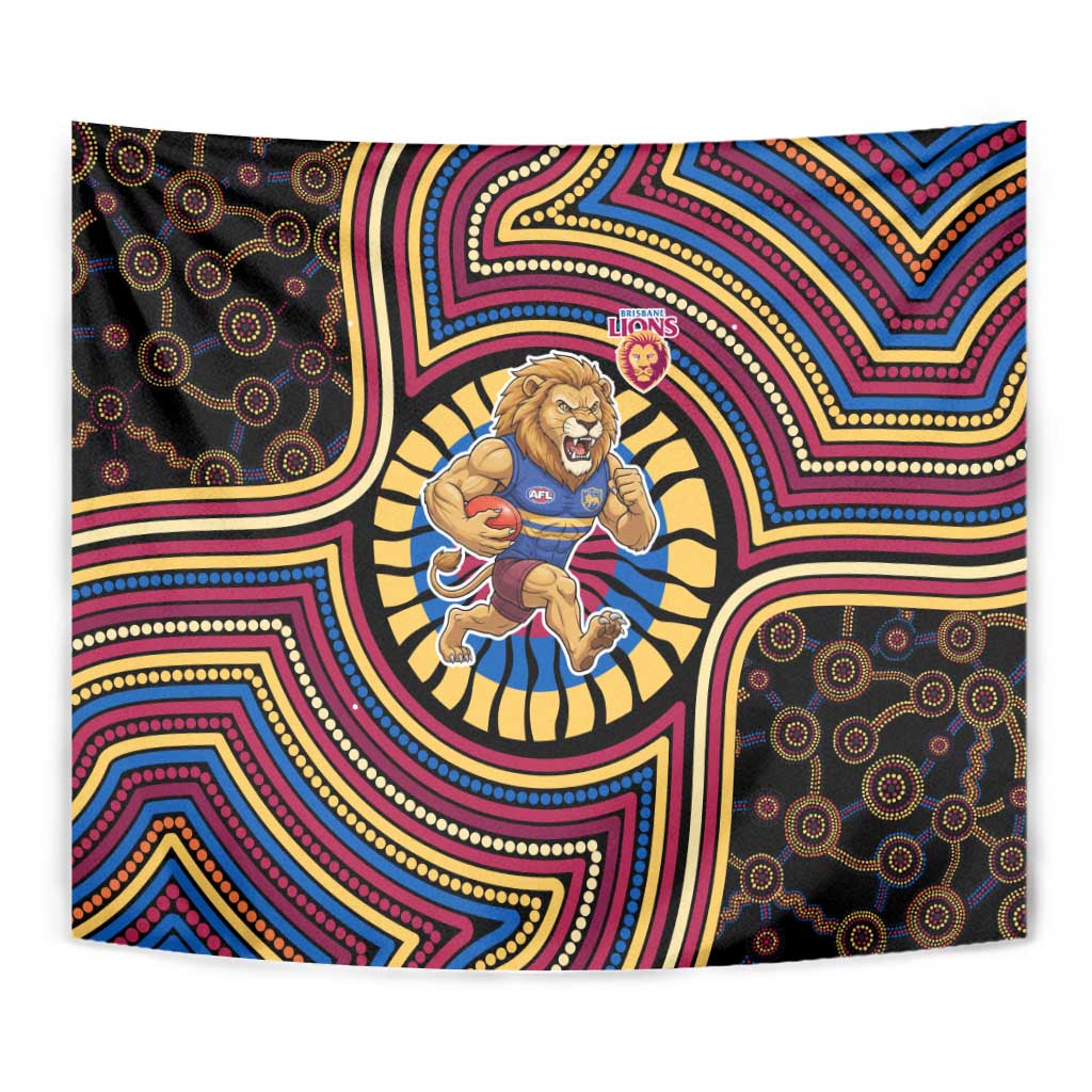Brisbane Lions Tapestry Indigenous Monochrome Dot Art Mascot Style