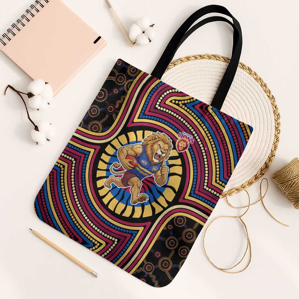 Brisbane Lions Tote Bag Indigenous Monochrome Dot Art Mascot Style