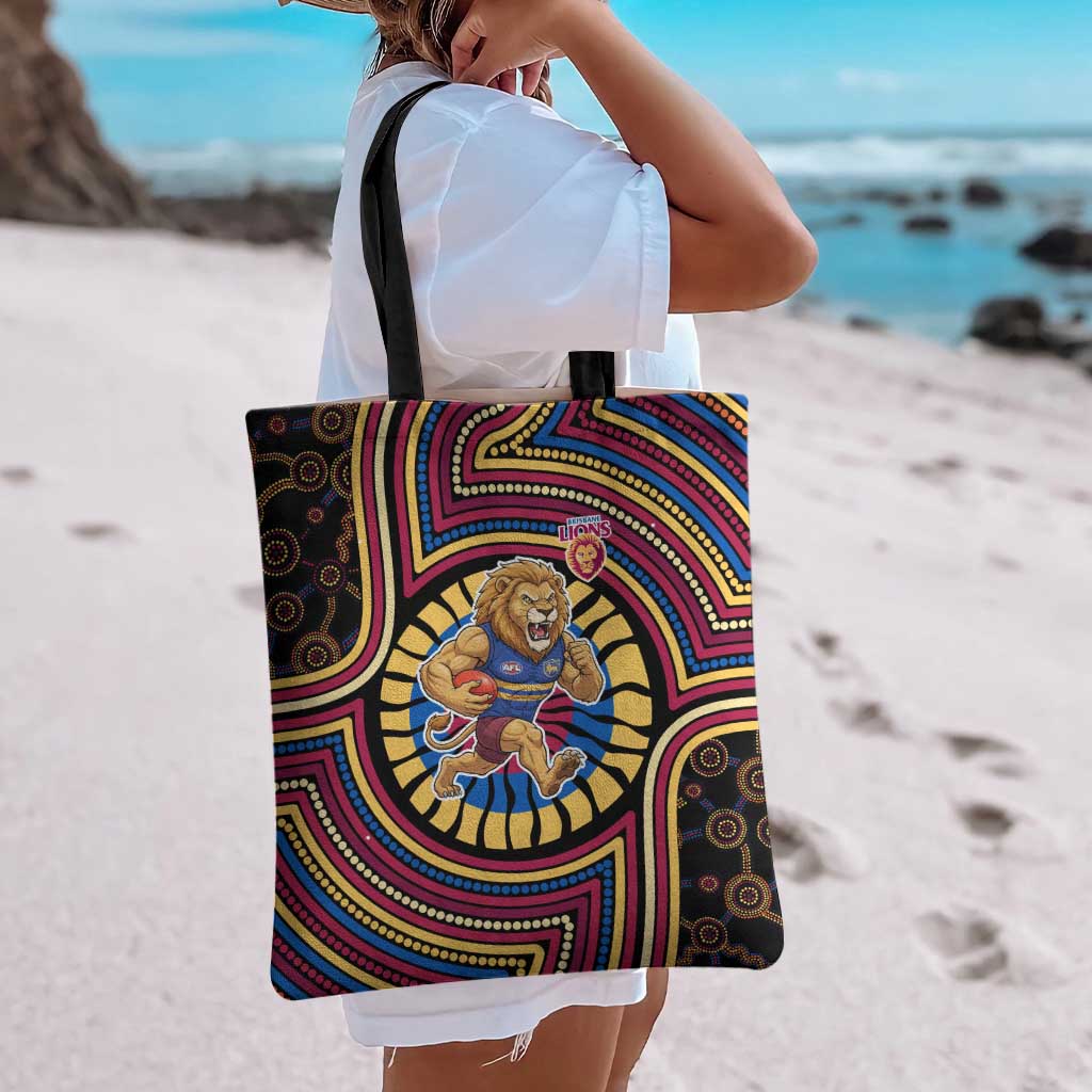 Brisbane Lions Tote Bag Indigenous Monochrome Dot Art Mascot Style