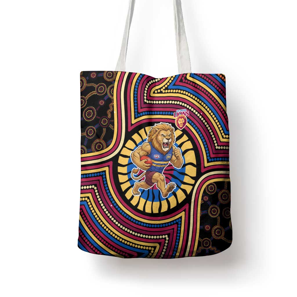 Brisbane Lions Tote Bag Indigenous Monochrome Dot Art Mascot Style