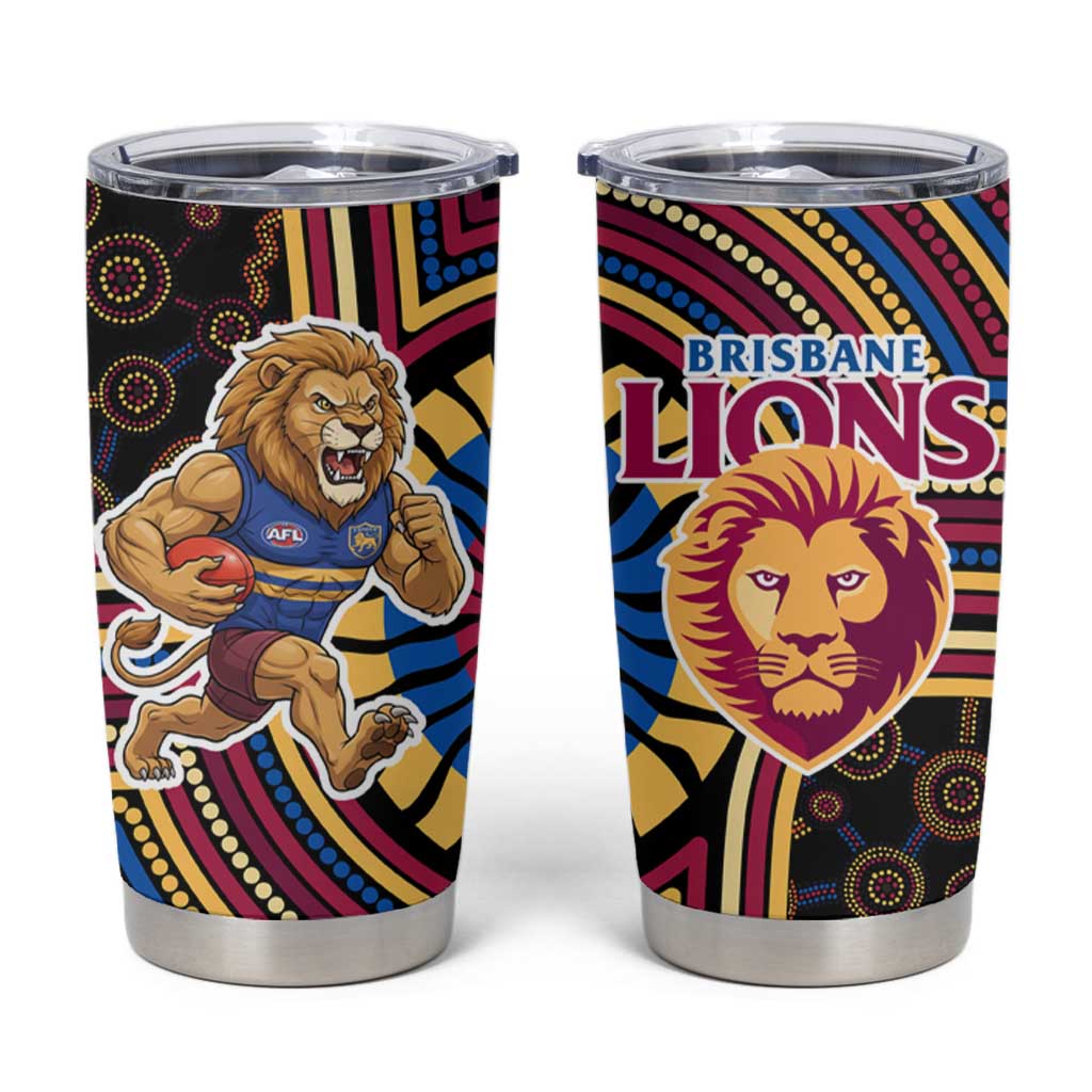Brisbane Lions Tumbler Cup Indigenous Monochrome Dot Art Mascot Style