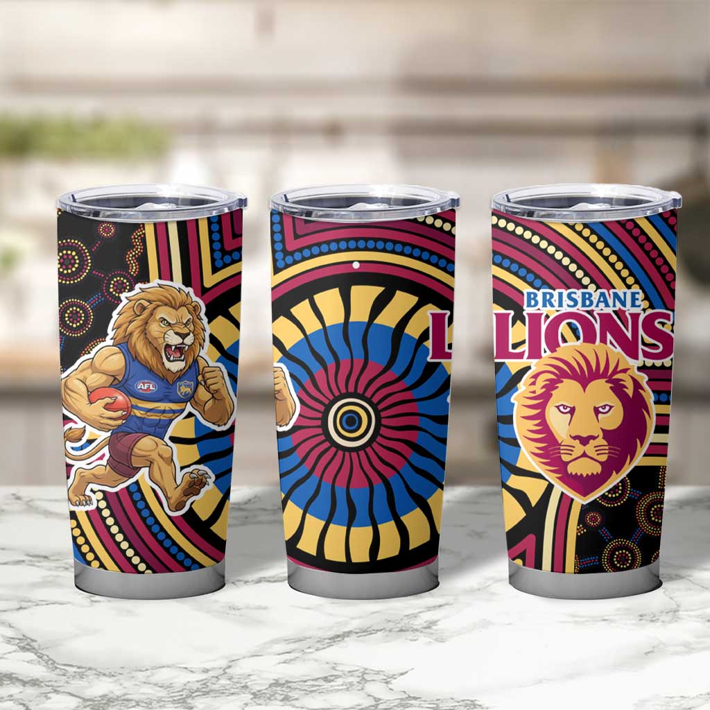 Brisbane Lions Tumbler Cup Indigenous Monochrome Dot Art Mascot Style