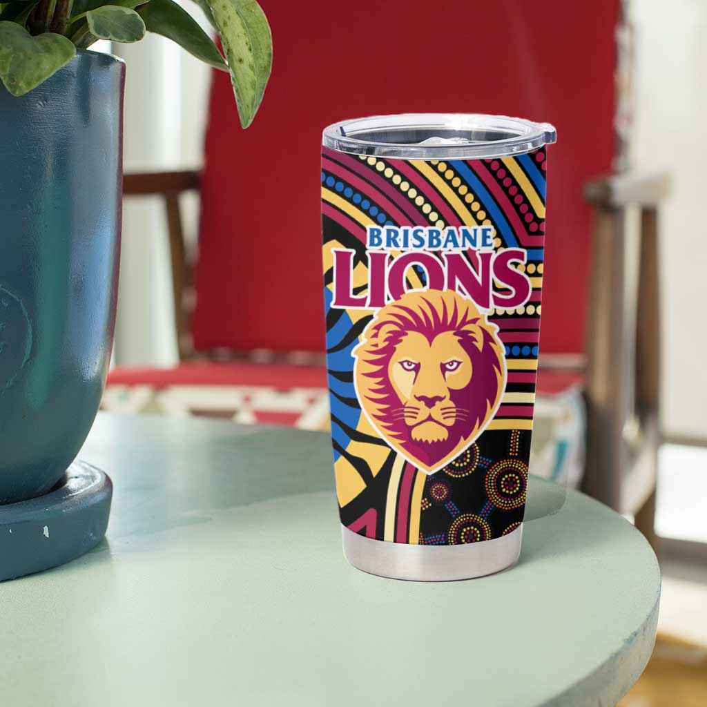 Brisbane Lions Tumbler Cup Indigenous Monochrome Dot Art Mascot Style