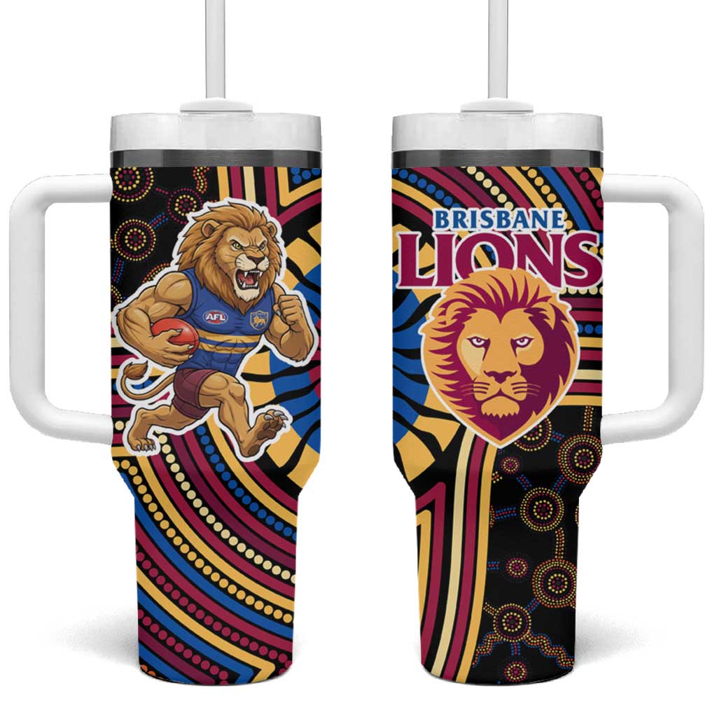 Brisbane Lions Tumbler With Handle Indigenous Monochrome Dot Art Mascot Style