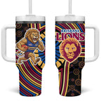 Brisbane Lions Tumbler With Handle Indigenous Monochrome Dot Art Mascot Style