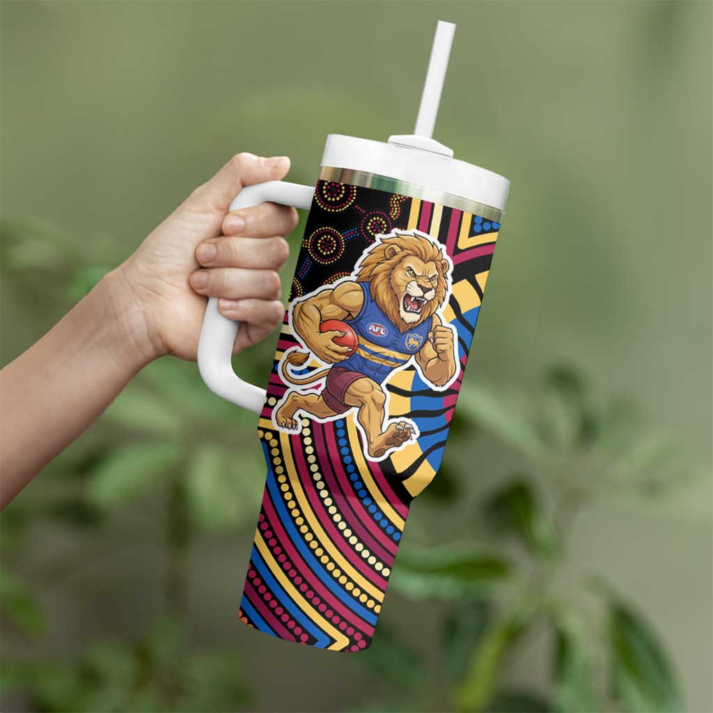 Brisbane Lions Tumbler With Handle Indigenous Monochrome Dot Art Mascot Style