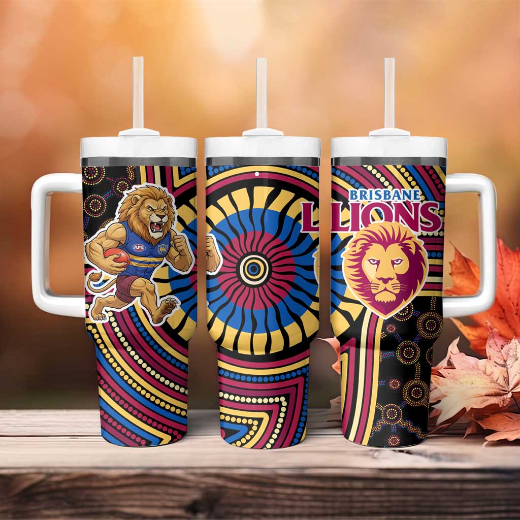 Brisbane Lions Tumbler With Handle Indigenous Monochrome Dot Art Mascot Style