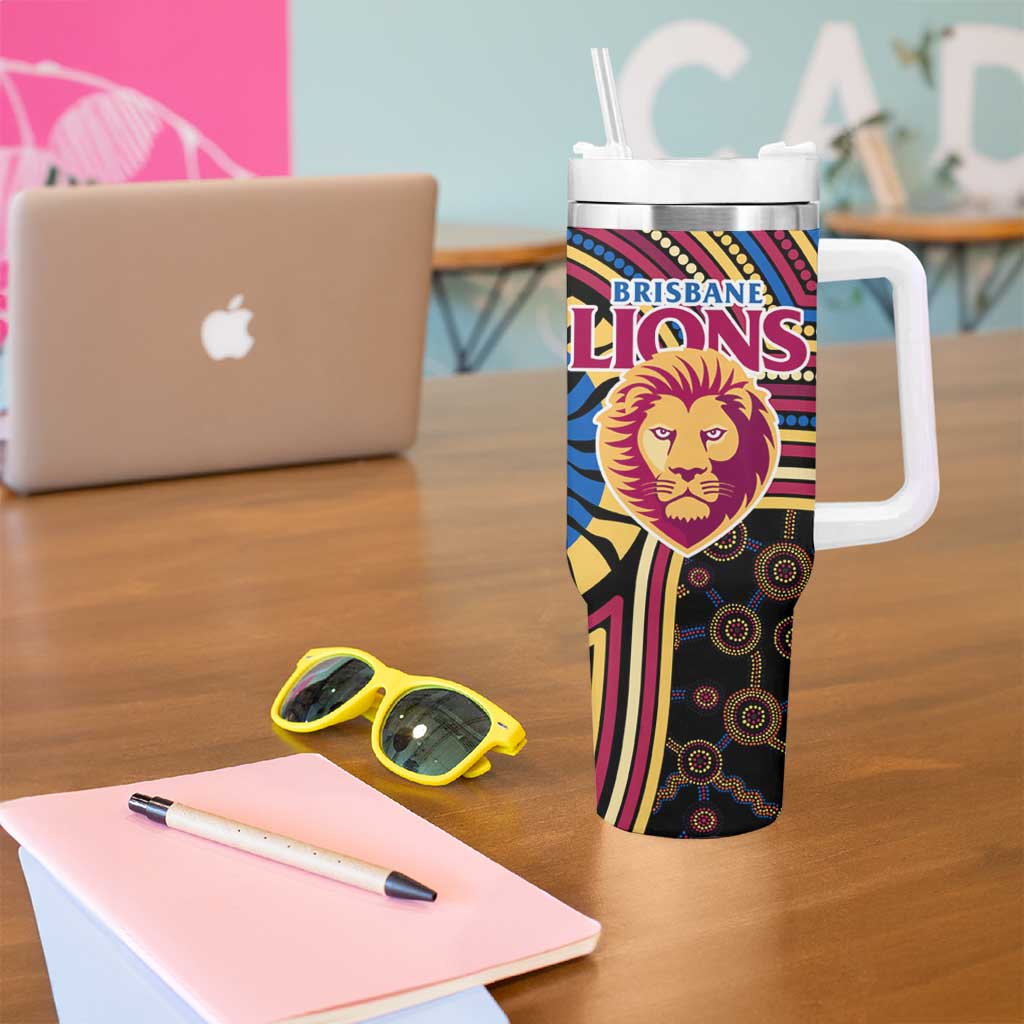 Brisbane Lions Tumbler With Handle Indigenous Monochrome Dot Art Mascot Style