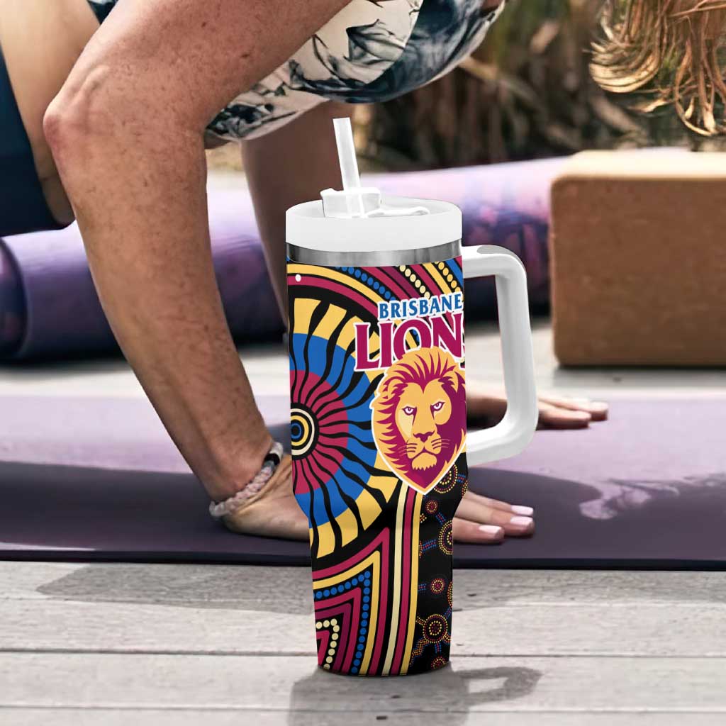 Brisbane Lions Tumbler With Handle Indigenous Monochrome Dot Art Mascot Style