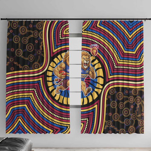 Brisbane Lions Window Curtain Indigenous Monochrome Dot Art Mascot Style