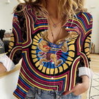 Brisbane Lions Women Casual Shirt Indigenous Monochrome Dot Art Mascot Style