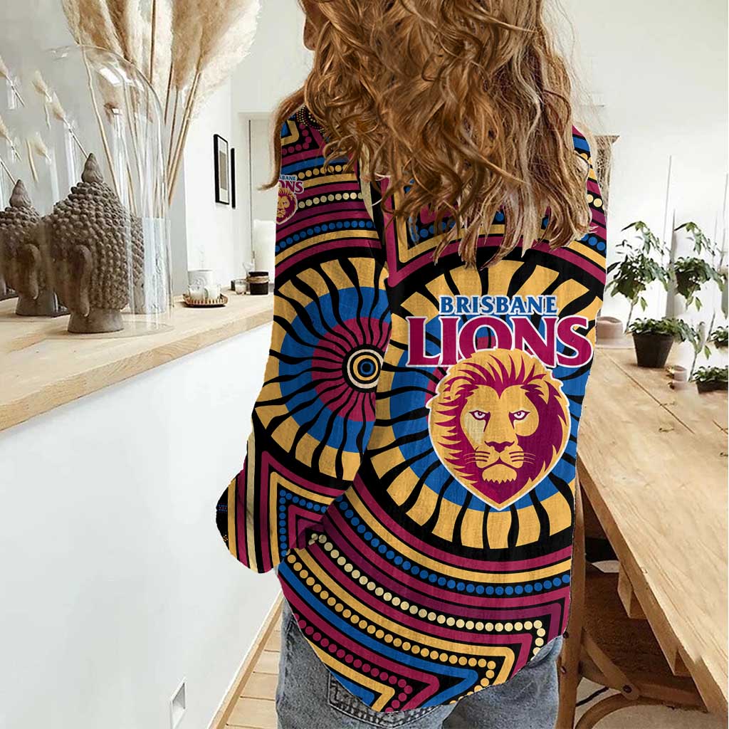 Brisbane Lions Women Casual Shirt Indigenous Monochrome Dot Art Mascot Style