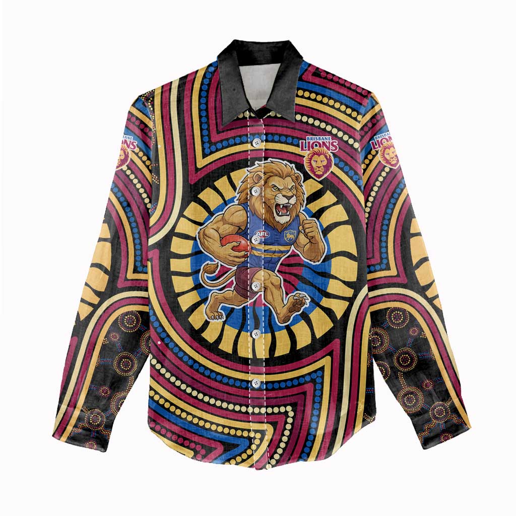 Brisbane Lions Women Casual Shirt Indigenous Monochrome Dot Art Mascot Style