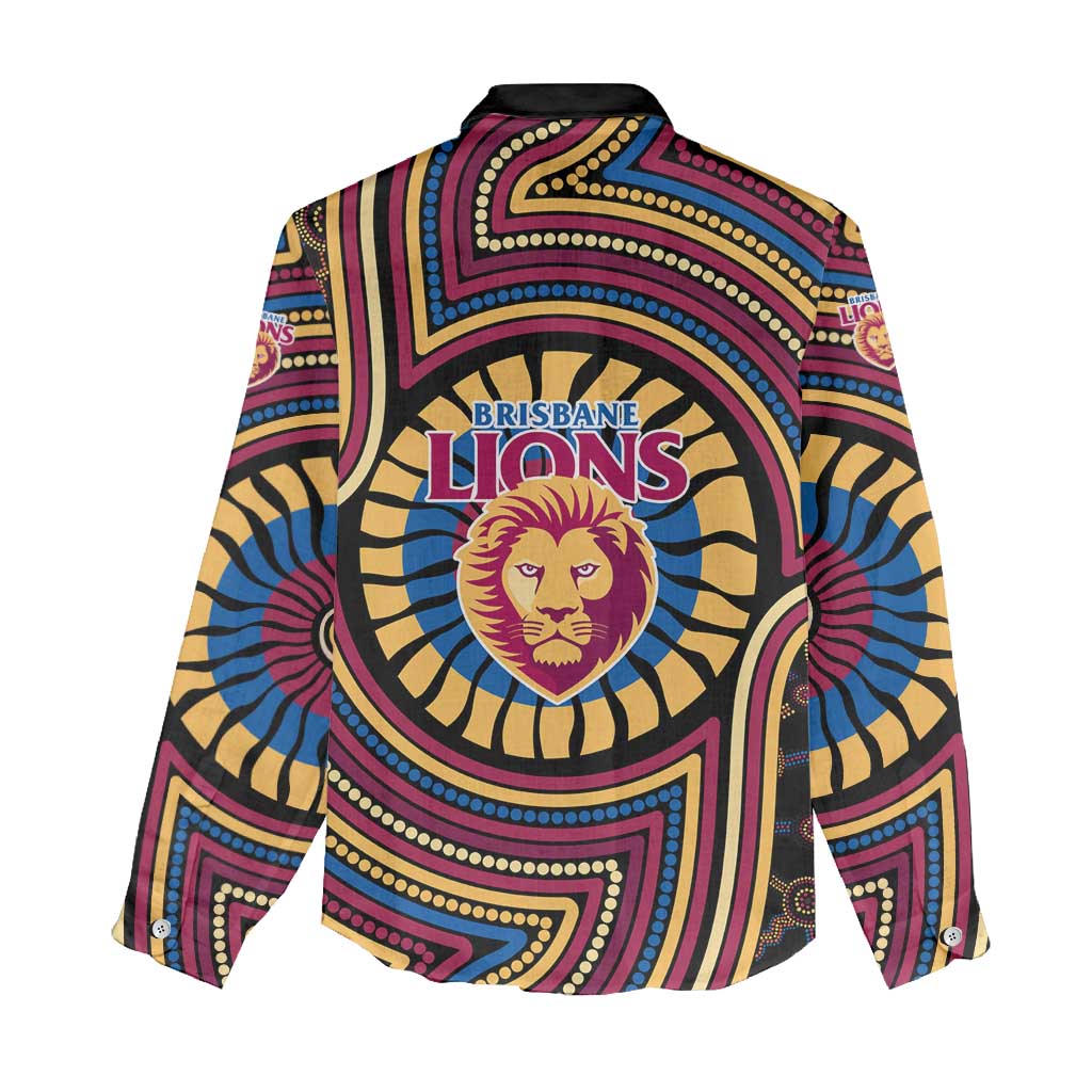 Brisbane Lions Women Casual Shirt Indigenous Monochrome Dot Art Mascot Style